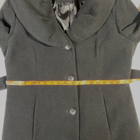 Calvin Klein Wool Blend Belted Tailored Black Coat Collared Knee Length Size 12 - Picture 7 of 16